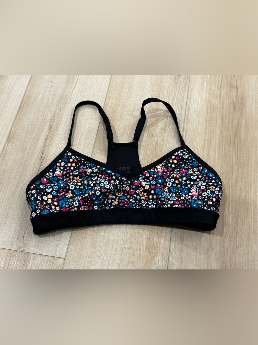 JoyLab Floral Racerback Sports Bra Medium Support Black Multicolor XL